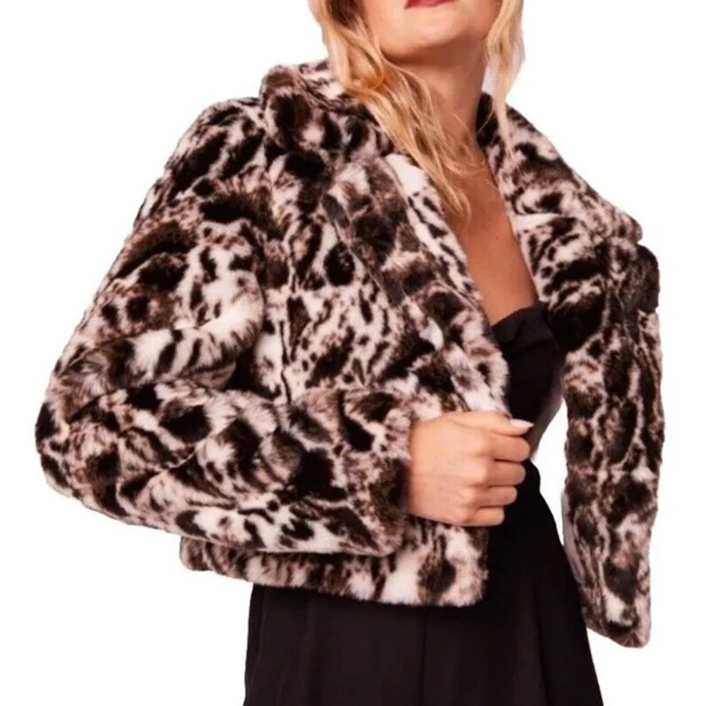 Band Of The Free Cropped Animal Print Faux Fur Jacket NWT